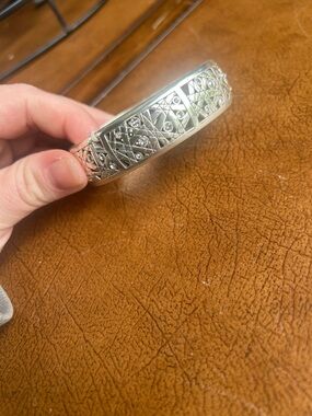 Brighton Silver Toned Etched Hinged Bracelet